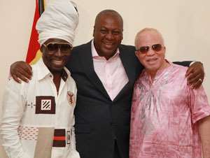 President John Mahama middle with Kojo Antwi and Malian singer Salif Keita right