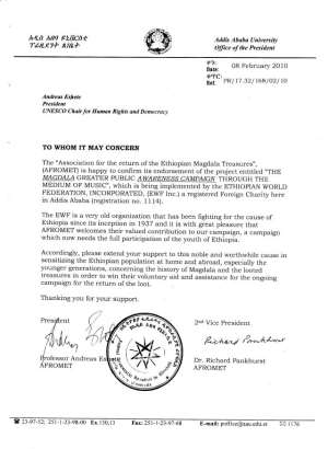 Endorsement letter for Magdala from Afromet