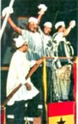 Dr Nkkrumah  Others in Fugu  traditional smock  during the declaration of indepence on March 6, 1957