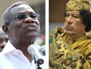 President John Evans Atta Mills(left), Gaddafi (right)