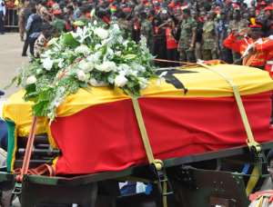 The casket containing the remains of Prof John Atta Mills