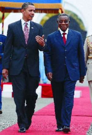 JASON REED REUTERS Barack Obama with President John Atta Mills at the presidential castle in Accra, Ghana, on July 11.