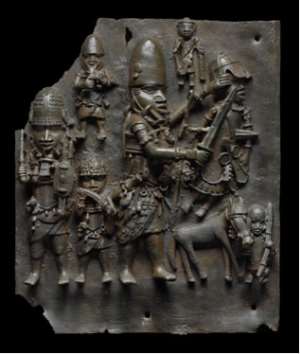 Relief plaque depicting a battle scene. Benin, Nigeria, now in Museum of Fine Arts, Boston, United States of America.