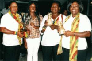 The Ghanaian teamof (L-R) Mona, Debora Ephraime,M. Oppong & Esther Amedzo on arrival at the airport.
