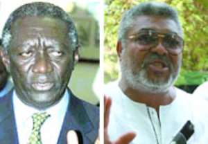 Mr. Kufuor (left), Mr. Rawlings (right)