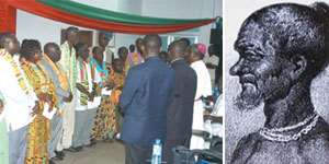 The leaders of Ahantaman(left), The late Ahanta King, Otumfuo Badu Bonsu II(right)