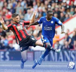 Jeffrey Schlupp in action for Leicester City against Bournemouth.