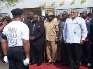 Former President Jerry John Rawlings being saluted by a cadre  GNA
