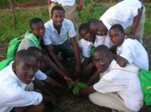 Some members of the Club planting a seedling