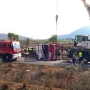 Scene of the crash Spain student bus crash kills 14