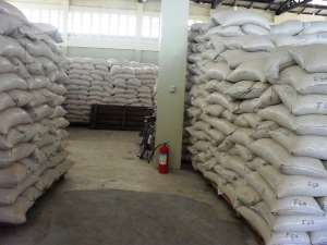 stockpile of grains at a warehouse