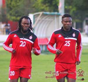 Sulley, right training with Yahaya Mohammed, is likely to rejoin Hearts of Oak
