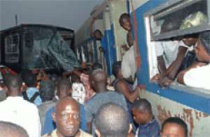 The train and the bus after the crash.