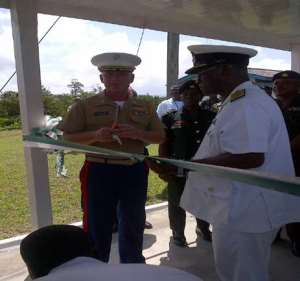 U.S. Defense Attach Lt. Col. Keith Blakely Cut The Ribbon With Commodore Sowa, Director General- Medical Of The Ghana Armed Forces (Gaf), On A Newly Donated Laboratory Facility In Takoradi In The Western Region