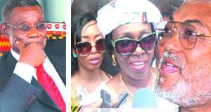 President Atta Mills LEFT, Nana Konadu addressing the media after picking her nomination forms MIDDLE, Jerry Rawlings RIGHT