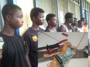 The arrested gangsters belonging to Lover Boy's group. INSET: The deadly weapons found on them