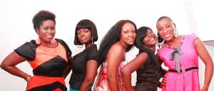 A section of the cast of The Vagina Monologue. L-R: Lydia, OB, Pearl, Kezia and Naa.