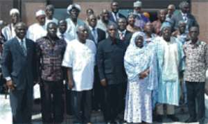President Mills in a group photograph with Members of the Council of State after their meeting at the Peduase Lodge.