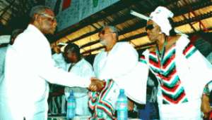 President John Evans Atta Mills in a hand shake with Nana Konadu Agyeman Rawlings at the last congress.