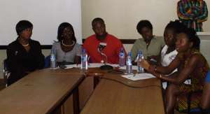Dudu Communications officials and some of the cast of The Vagina Monologue at the press conference.