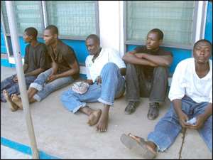 The five suspects after their arrest.