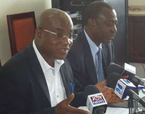 The Minority Leader, Osei Kyei Mensah Bonsu (left) addressing the press. With him is Dr Akoto Osei