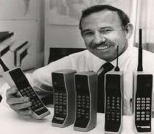 The DynaTAC 8000X, Motorolas first commercial handheld cellular phone, was launched in 1983