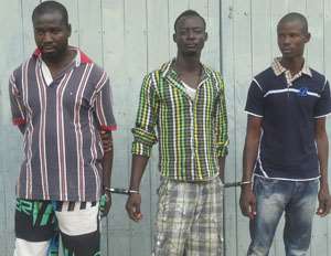 BUSTED! Samuel Kwame Addo left, Kofi Seth Tawia middle and Ernest Amago Kudji