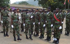 Brigadier-General Daniel Kweku Mishio inspecting the parade. On his right is Recruit Damesi Israel, the parade commander and Overall Best Recruit
