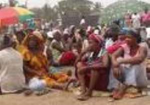 Liberian refugees protesting at the Buduburam camp.