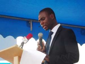 MD of Union Savings & Loans, Philip Oti Mensah delivering his speech at the Head Office inauguration