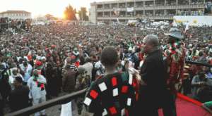 President John Dramani Mahama addressing the NDC rally at the Jubilee Park in Kumasi.