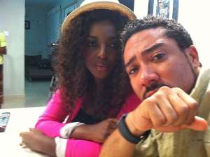 Yvonne Okoro and Majid Michel on set