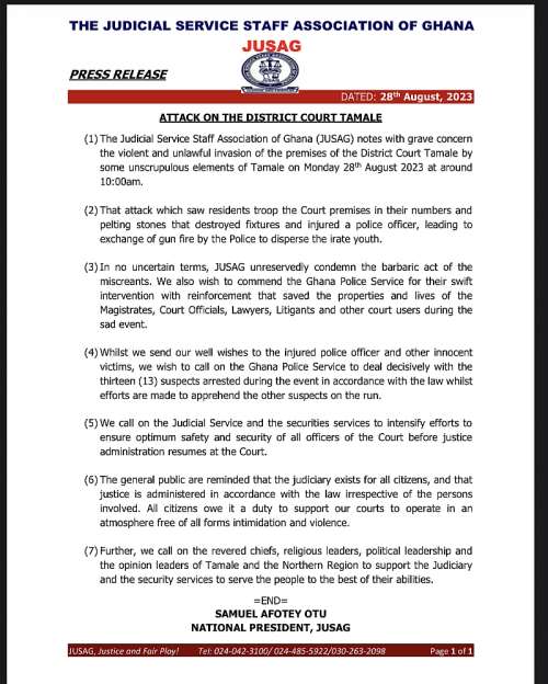 Attack on Tamale District Court 'barbaric, unlawful'; Police must deal with  culprits — JUSAG