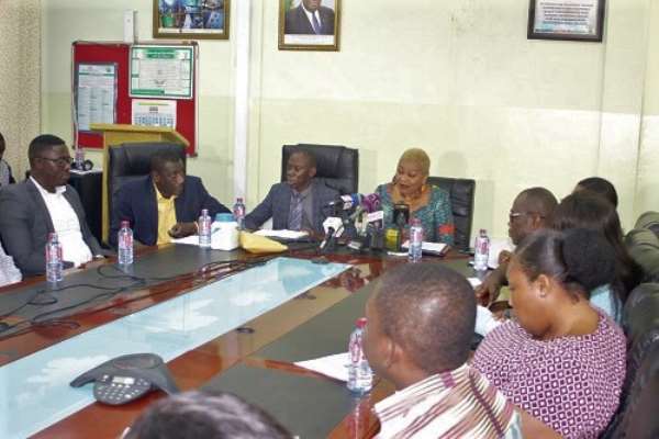 Rev Joyce Aryee (head of table) addressing the participants at the event. They include Dr Benjamin Marfo (2nd left) and Mr Martin Ankomah (3rd left), a Deputy Director at the Ghana Health Service. Picture: GABRIEL AHIABOR