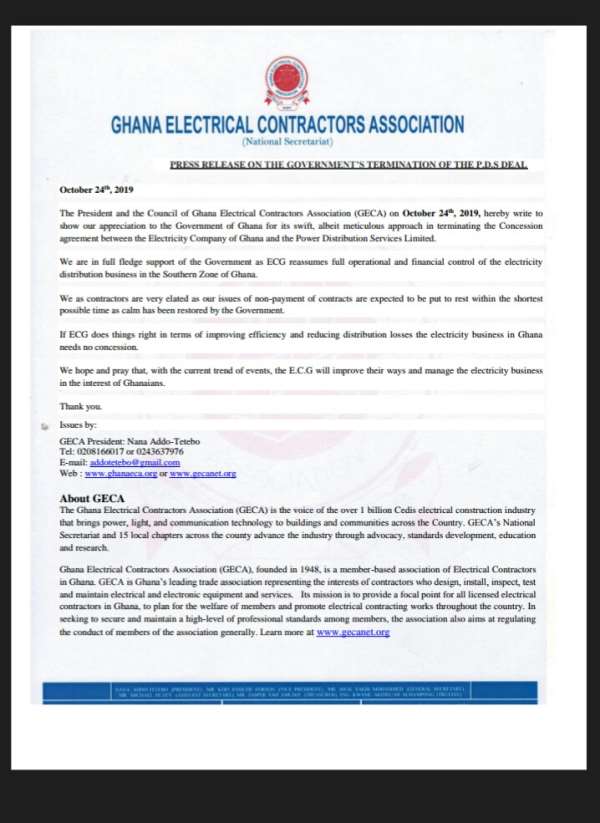 PDS Deal Termination Meticulous — Electrical Contractors Applaud Govt