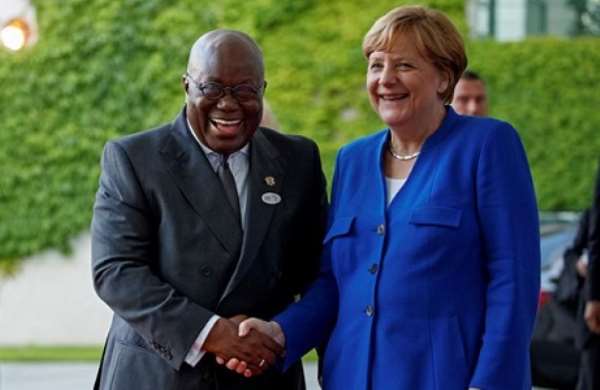 Angela Merkel with the Ghanaian leader, Nana Akufo Addo, on her visit to Ghana: Photo credit- media Ghana