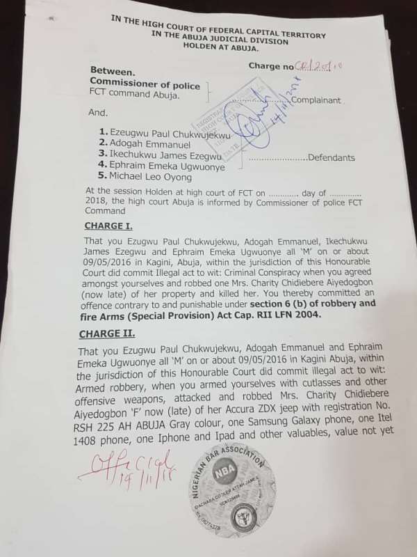 Charity Aiyedogbon: Ugwuonye, 4 Others Charged for Murder, Armed Robbery