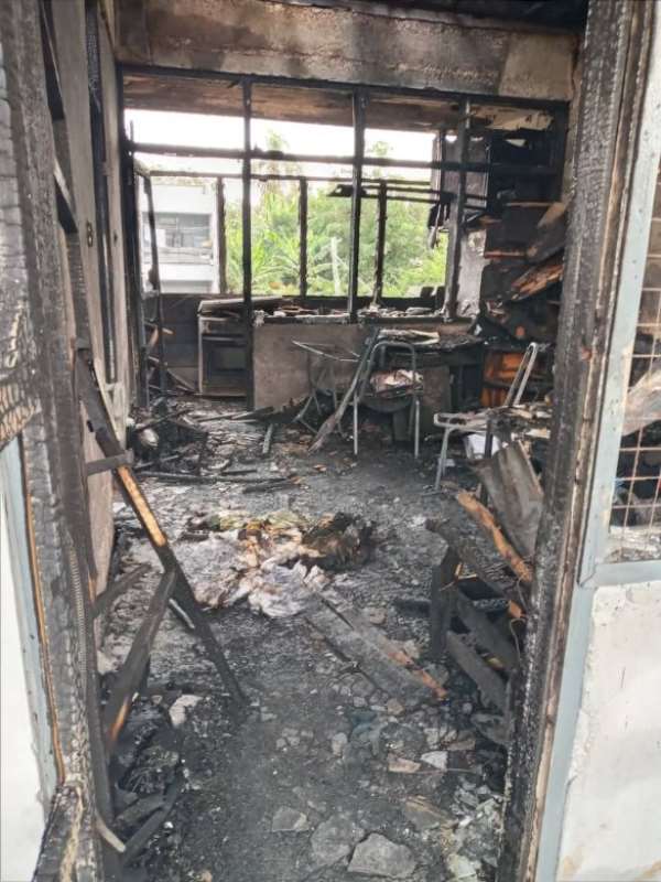 One of the rooms and all of its content badly burnt by the fire