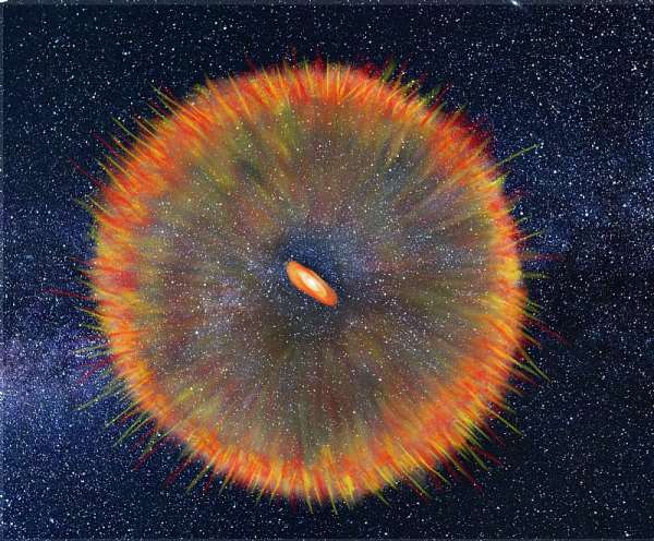 This artist's impression shows the blast from a heatwave detected in a massive, forming star. - Source: Katharina Immer/JIVE
