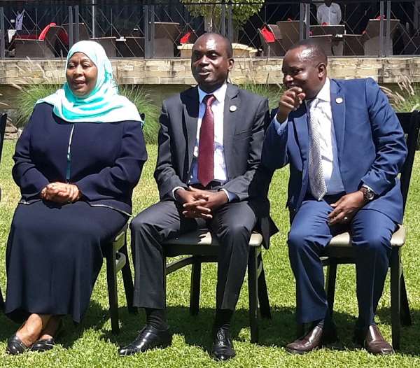 African Court Present flanked on his left by the African Court Vice President and on his right by Vice President of Tanzanian