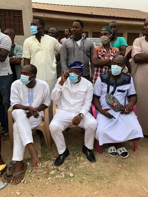Mr. Aziz Futa(middle) the NPP National Nasara Coordinator and his entourage observing proceedings during one of the games.