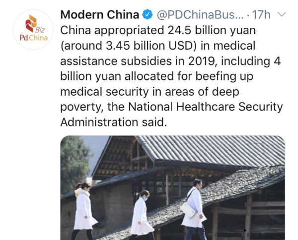 China Spent $3.45bn On Medical Assistance In 2019