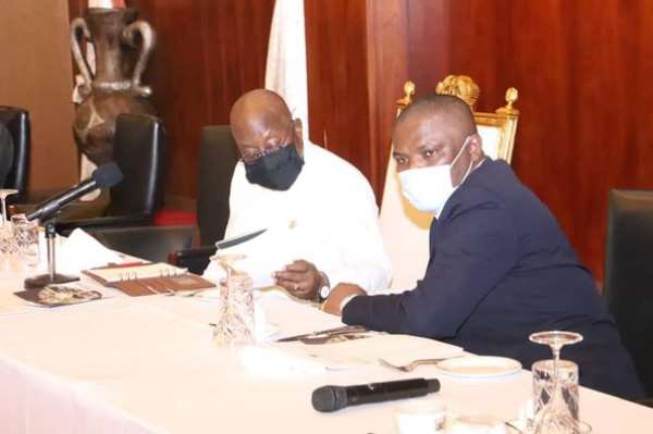 President Akufo Addo [in white] pictured with Sports Minister Mustapha Ussif [Right]