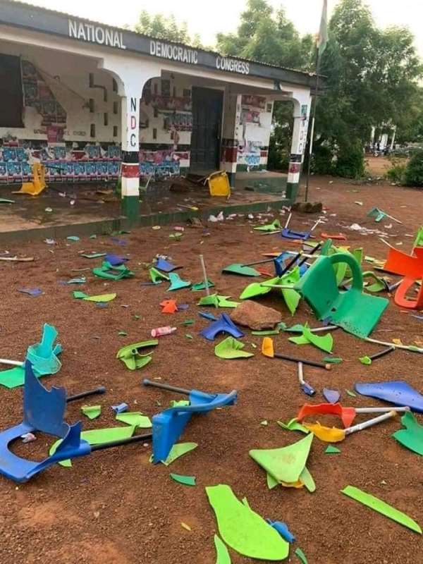 VIDEO: NDC boys engage in gun attacks, vandalize party office in Salaga