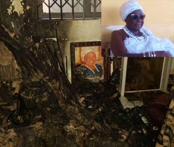 Debris from the arson. INSET: Nana Afua Nketia Obuo