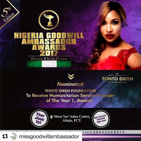 Controversy Trails As Tonto Dikeh Joins Rosaline Meurer To Bag Same Award
