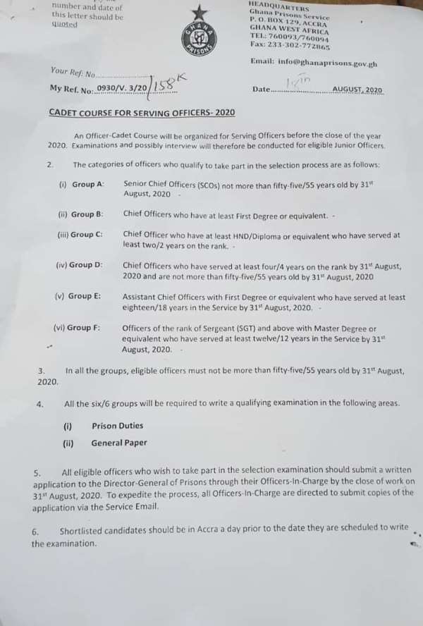 Confusion At Prisons Service Over Cadet Course For Serving Officers