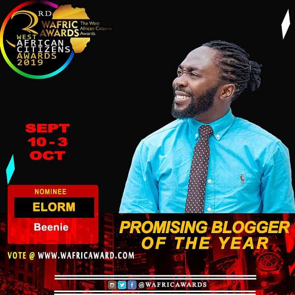 Elorm Beenie is nominated for West African Citizens Awards 2019 as “Most Promising Blogger”