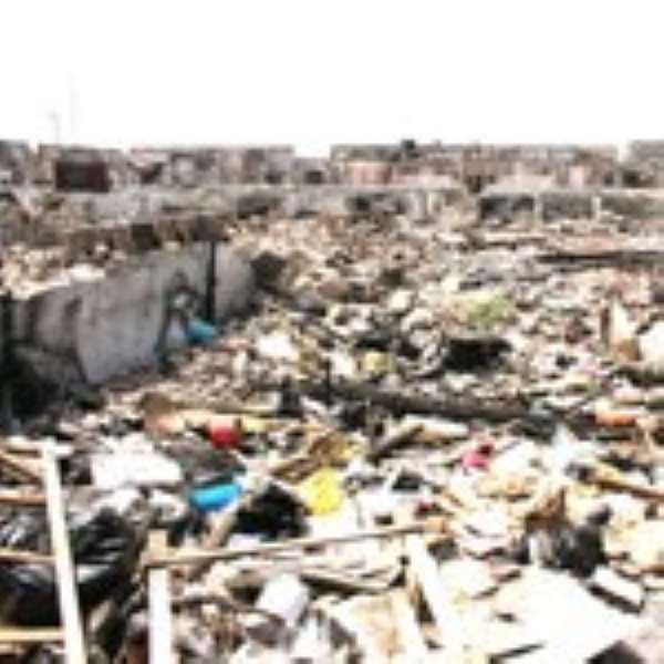 The debris left behind by the fire at Makola No2